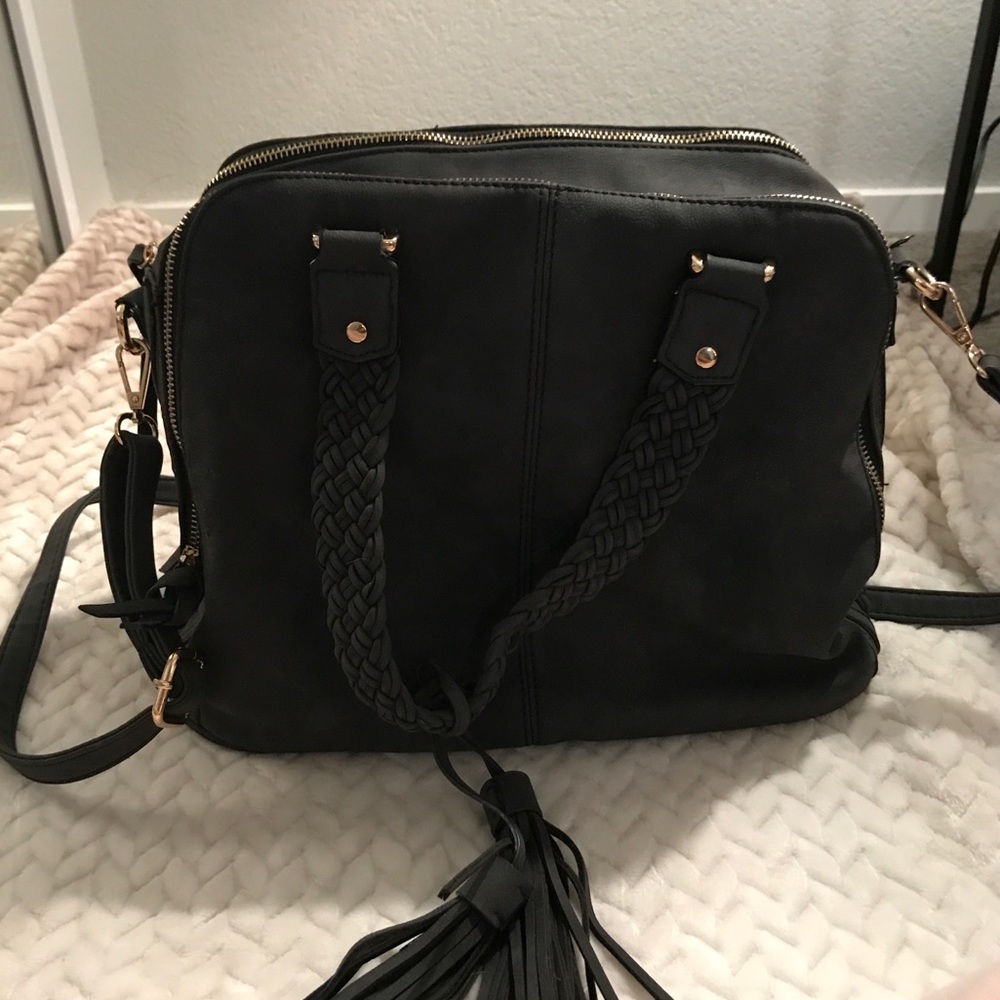 Matte black bag with braided detail